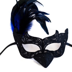 Raven masquerade mask, black raven mask with feathers, black bird masquerade mask for school plays and masquerade parties