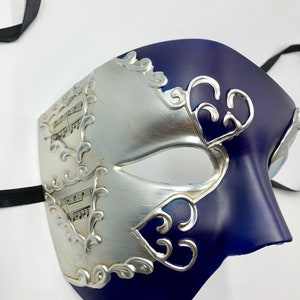 Phantom half face navy blue masquerade mask for masquerade parties, new years and halloween masquerade