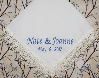 wedding personalized embroidered hanky, bride wedding hankerchief, mother of the bride wedding gift, bride's maid wedding hankies