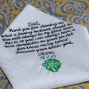 Father of the bride embroidered wedding handkerchief, Father of the groom wedding handkerchief and mother of the bride wedding handkerchief