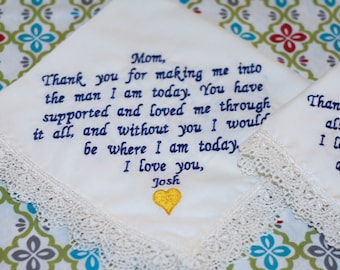 Set of 2 wedding embroidered handkerchiefs gifts and favors , Mother of the bride handkerchief, Mother of the groom handkerchief