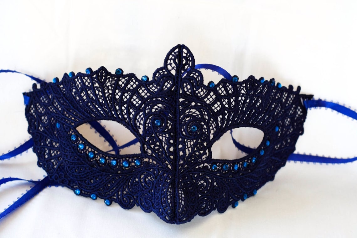 Lace Mask Navy Blue Masquerade Mask Fit for Wedding Parties Etsy