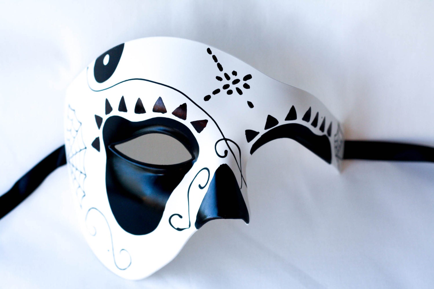 Luxury Mask Phantom of The Opera Half Face Masquerade Mask, Vintage Design, Black