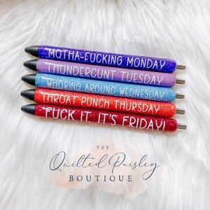 Days of the Week Glitter Pens | Naughty Pens | Funny Glitter Pens | Adult  Sassy Pen | Days of the Week Gel Pen | Personalized Glittered Pens