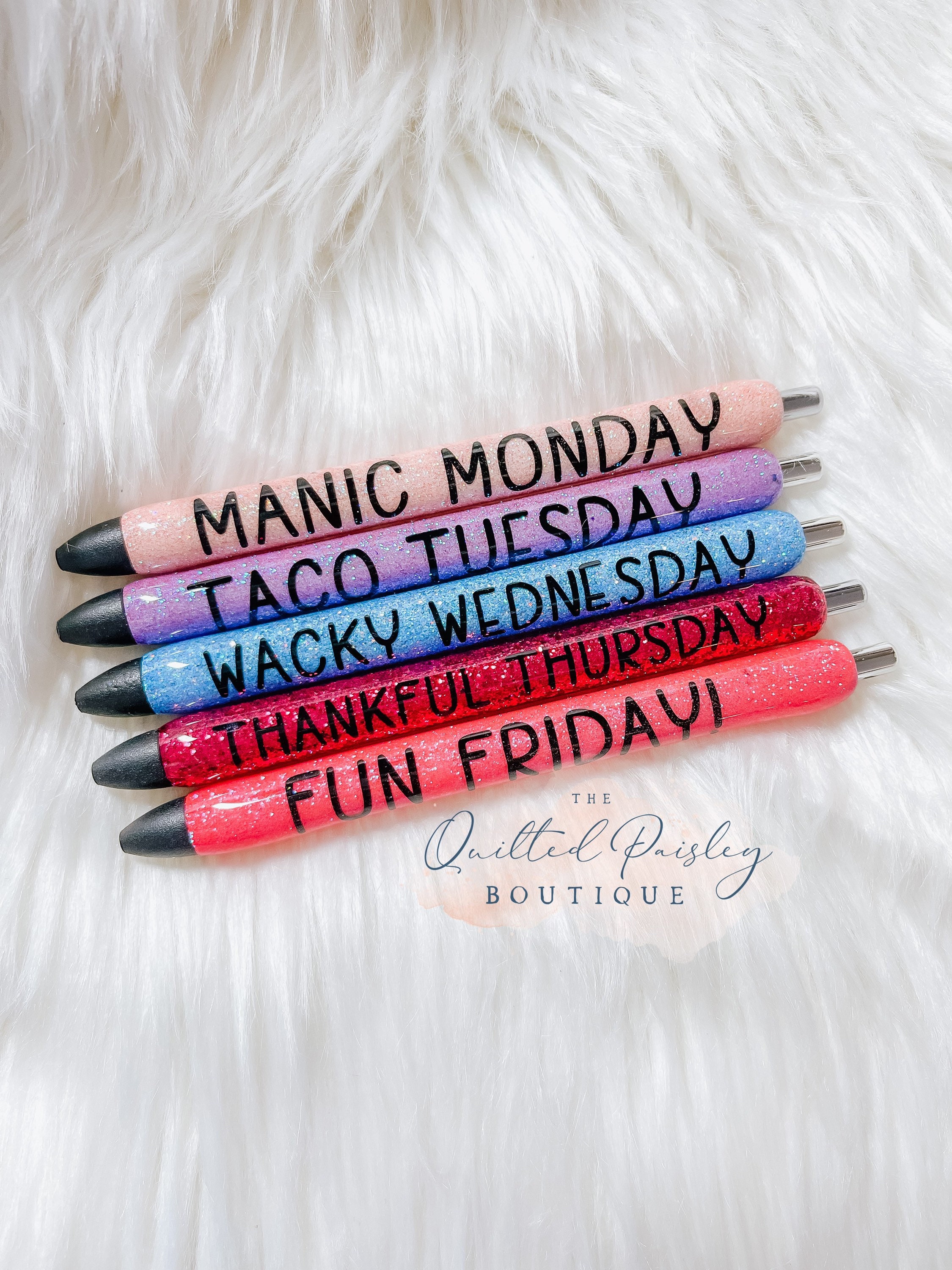 Day Of the Week Glitter Pens - Personalized Pens – Vinyl Chaos Design Co.