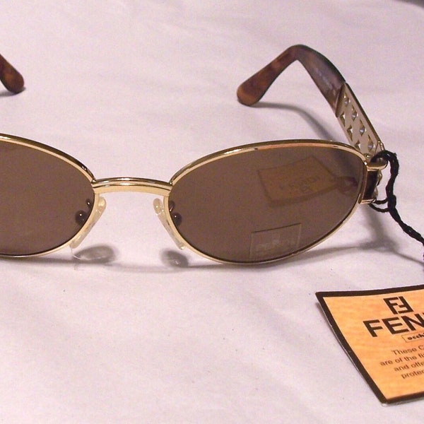 Vintage FENDI Sunglasses ~ Gold Tone With Tortoise Accents ~ Made in Italy ~ Tagged ~ Unused Condition
