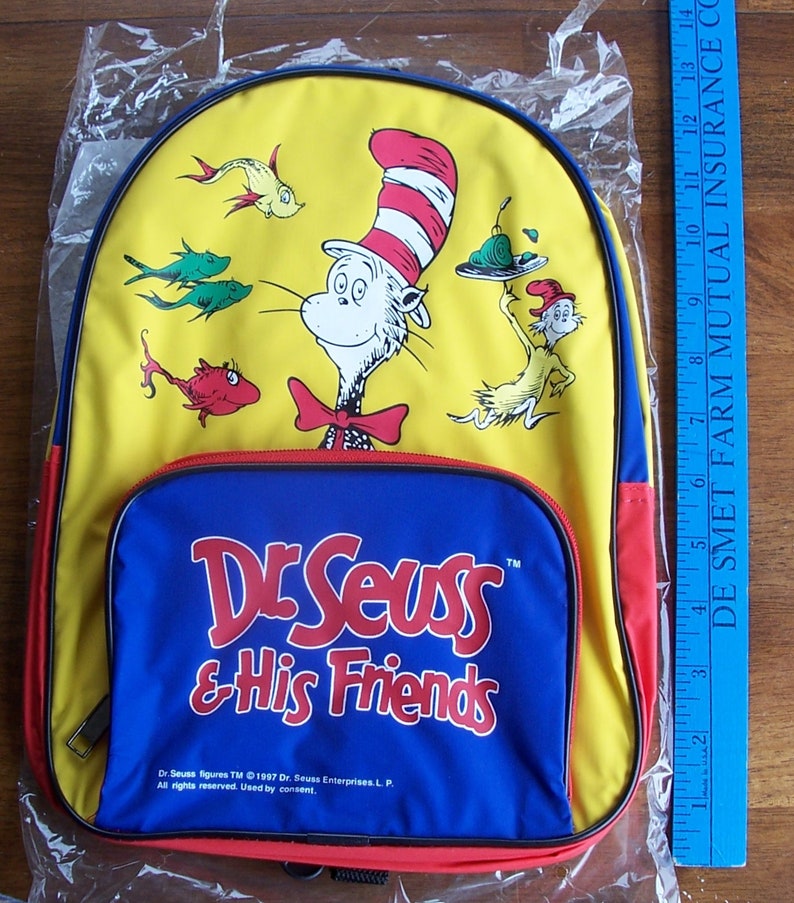 Seuss /& His Friends Child/'s Backpack ~ Featuring The Cat in the Hat and Classic Dr Dr Seuss Characters ~ 1997 ~ New in Bag