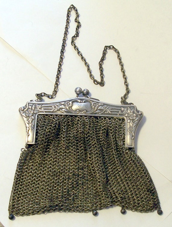 Antique German Silver Mesh Purse ~ Ornate Design … - image 4