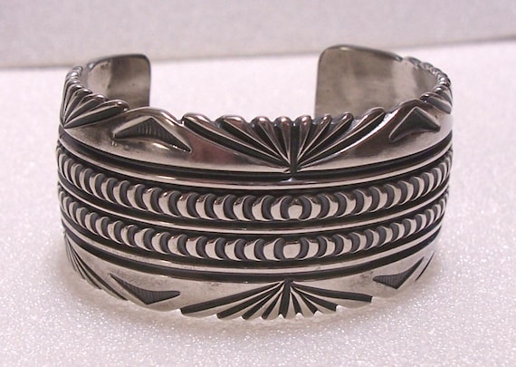 Vintage Navajo BRUCE MORGAN Sterling Silver Cuff Bracelet ~ Native Design ~ Hallmarked ~ 71.8 Grams