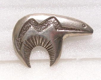 Vintage Navajo ALFRED MARTINEZ Spirit Bear Pendant Brooch Pin ~ Hallmarked ~ 18.4 Grams