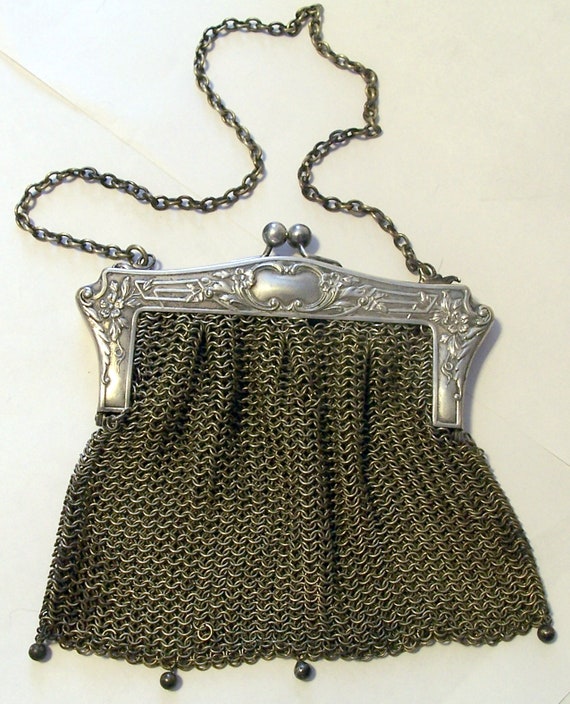 Antique German Silver Mesh Purse ~ Ornate Design … - image 2