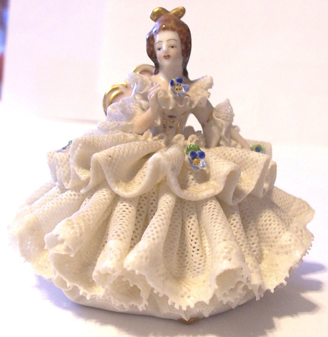 Vintage Dresden Lace Figurine Franz Wittwer Glassworks Miniature