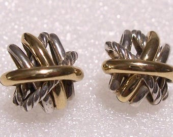 David Yurman Crossover Stud Earrings in Sterling Silver with 18K Yellow Gold ~ Hallmarked ~ 4.2 Grams