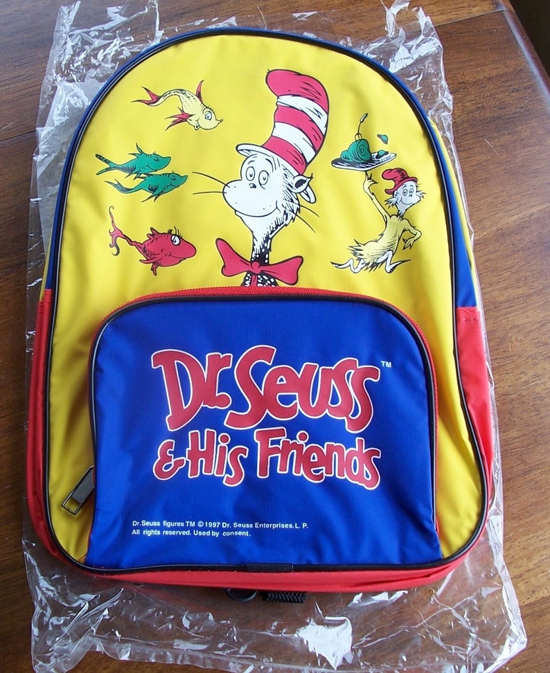 Seuss /& His Friends Child/'s Backpack ~ Featuring The Cat in the Hat and Classic Dr Dr Seuss Characters ~ 1997 ~ New in Bag
