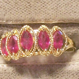 Vintage 14K Gold Ring ~ Five Pink Multi Faceted Stones ~ Gold Braid Design ~ Size ~ 6.25 ~ Signed 585 14K