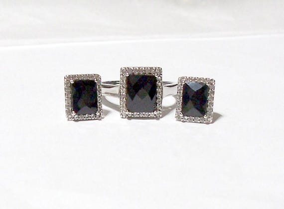 Vintage Sterling Silver PAJ Jewelry Set ~ Onyx Colored Center Stones ~ Hallmarked ~ 6.8 Grams
