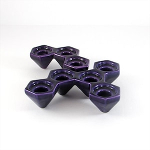 Mid-Century Baldelli Pottery Purple Candle Holders, Mod Geometric Vintage Home Decor, Italy Ceramic Decor