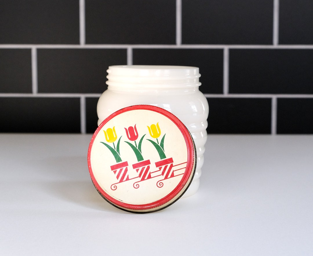 Vintage Fire King Tulip Grease Jar White Milk Glass Jar With Etsy