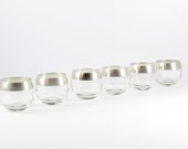 RESERVED FOR OWEN - Vintage Dorothy Thorpe Silver Band Roly Poly Cocktail Glasses, Mad Men Barware, Mid-Century Modern, Set of Two