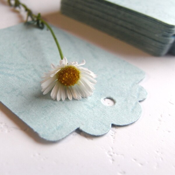 10 Pastel Blue Recycled Textured Paper / Card Gift tags - Eco, Scollop Party Favour Tag,  Paper Stationary