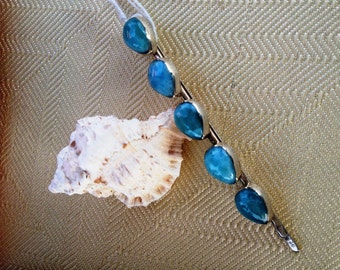 Larimar Large Eclectic Silver Artisan Hair Pin 4.2” Aqua / Turquoise Blue, White Genuine Larimar Gemstone Hair Pin, Luxury Hair Pin, Ocean  main image 4