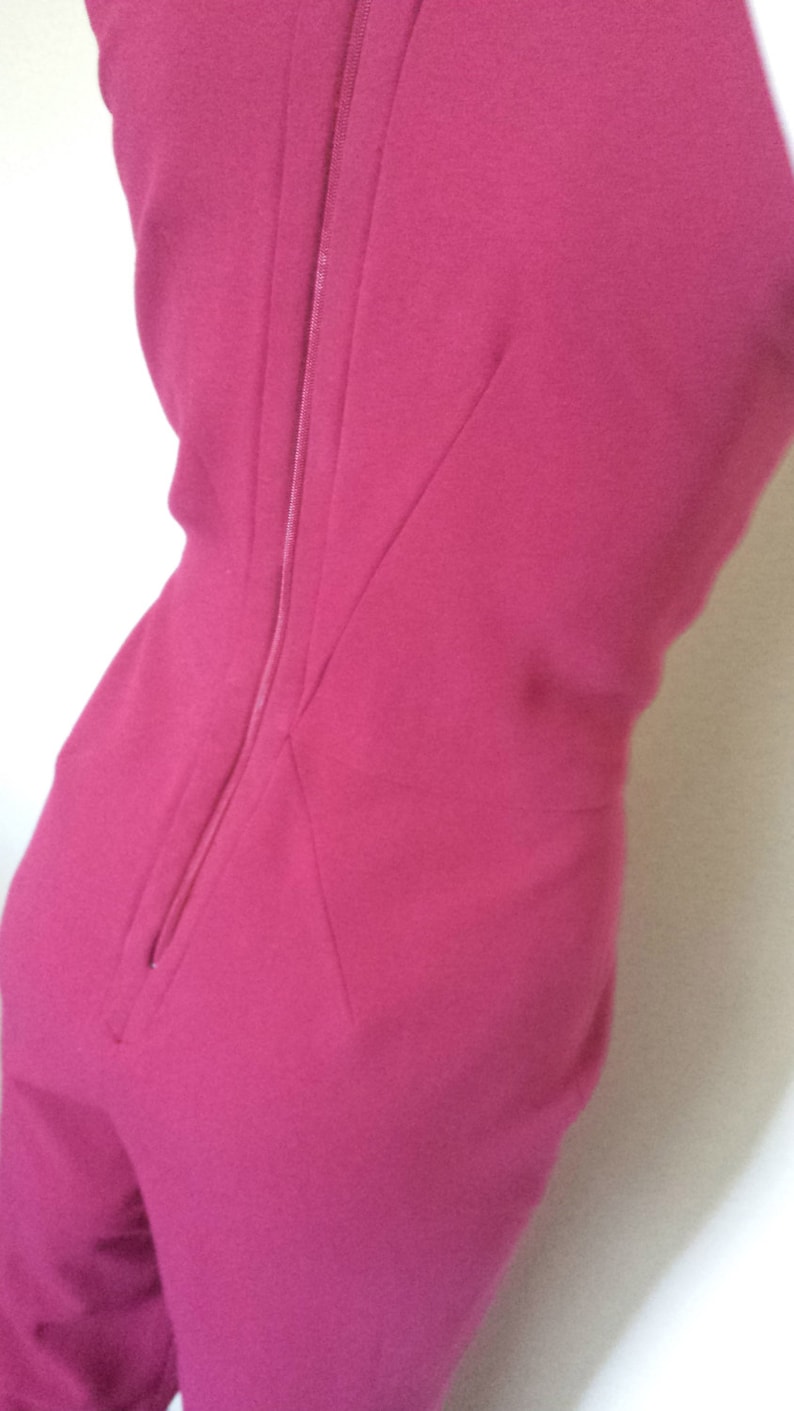 Ladies Designer Elie Saab inspired Cherry Red Pure Wool Jumpsuit Straight Pants Fitted Sleeveless