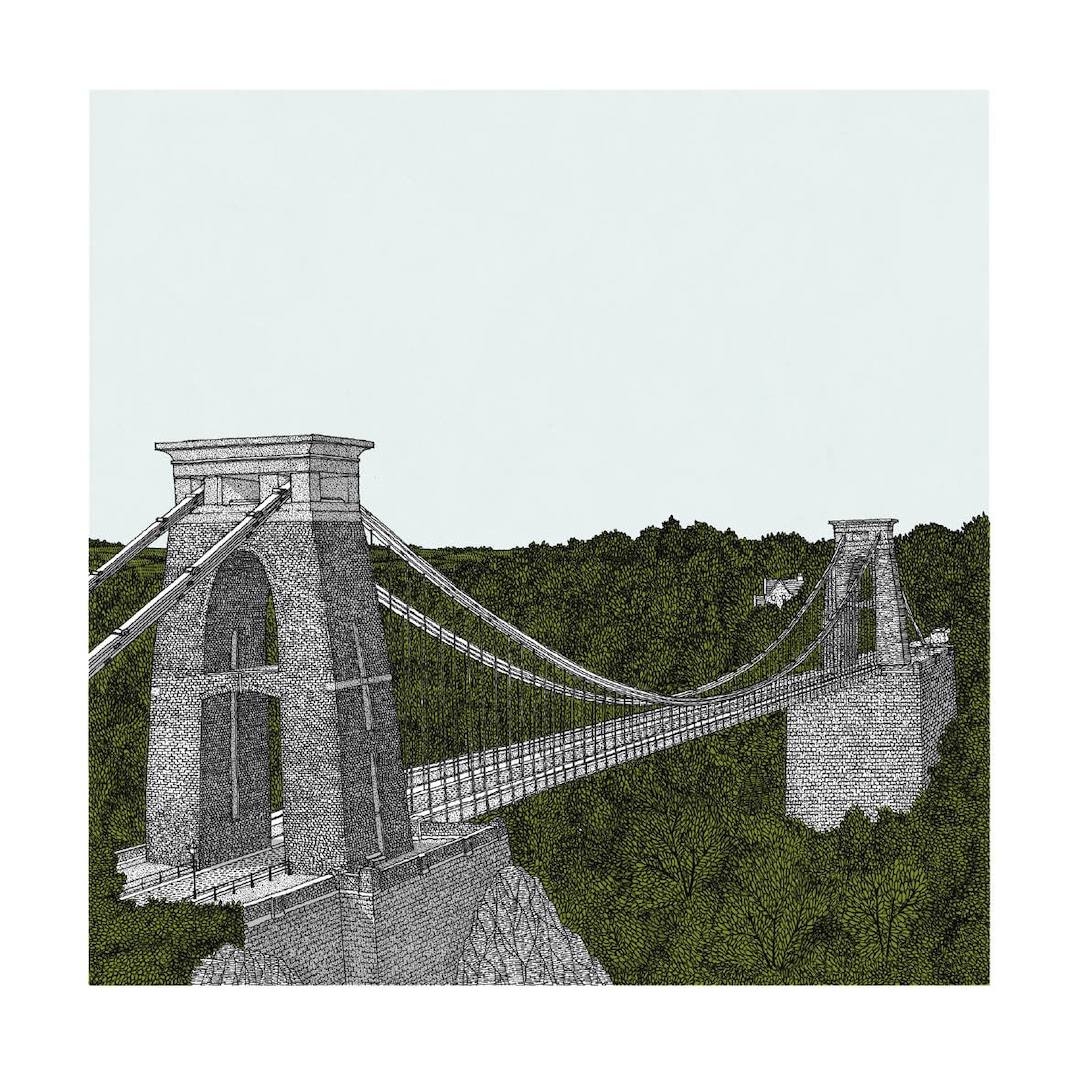Puente colgante de Clifton Bristol Drawn Print / - Etsy España
