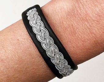 Nordic Reindeer Leather Bracelet: Sami Pewter Braid Unisex Accessory