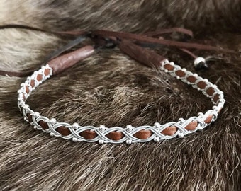 Sami leather and silver choker necklace with full set of sterling silver beads.