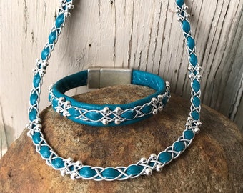 Scandinavian reindeer leather necklace with sterling silver beads  ONLY -No bracelet included