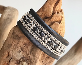 Sami Inspired Leather Cuff: Pewter & Sterling Silver Braids