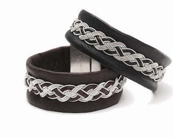 Traditional Scandinavian Viking cuff in reindeer leather and pewter.