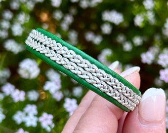 Nordic Sami Reindeer Leather Bracelet: Pewter Braids, Handmade Unisex Jewelry