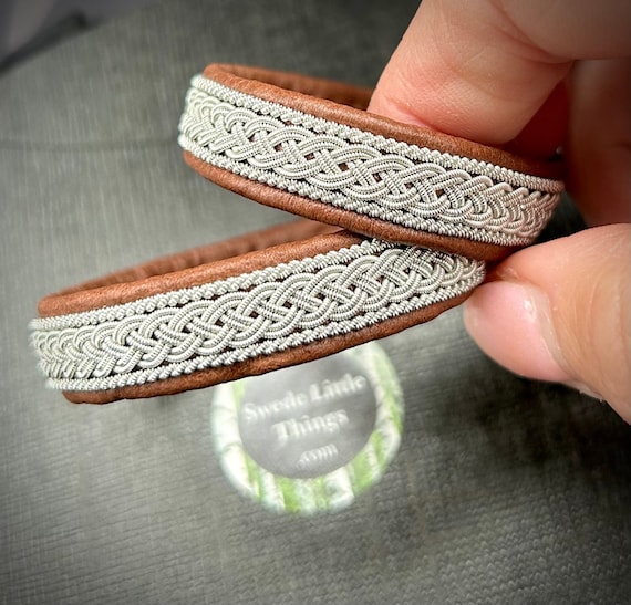 Traditional Men's Sami leather bracelet with borders of silver and pewter. Unisex leather accessory handmade to order.