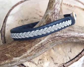 Traditional Sami reindeer leather and pewter braided bracelet. Men's leather accessory. One bracelet per listing cost.