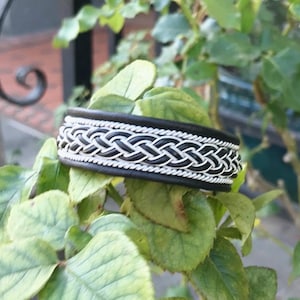 Nordic Sami inspired traditional reindeer leather bracelet with pewter, silver and leather braid. Unisex bracelets handmade to order.