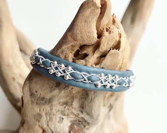Nordic Reindeer Leather Bracelet: Sterling Silver Beads & Spun Pewter