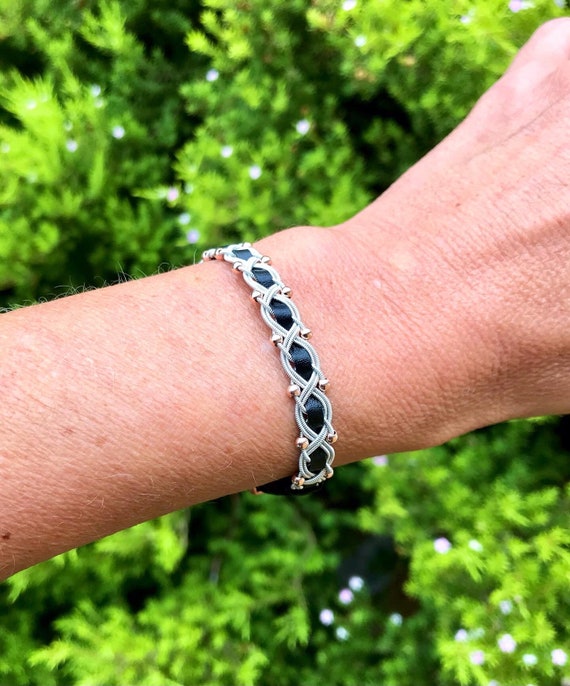 Sami inspired reindeer leather bracelets with rose gold beads, no backing leather.