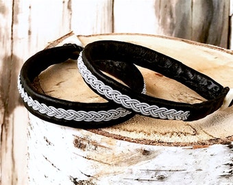 Traditional Sami reindeer leather and pewter braided bracelet