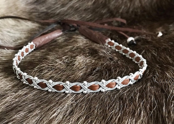 Sami leather and silver choker necklace with full set of sterling silver beads.