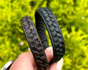 Braided men's leather bracelet. Hand sewn kangaroo lace and reindeer leather accessory. Handmade to order.