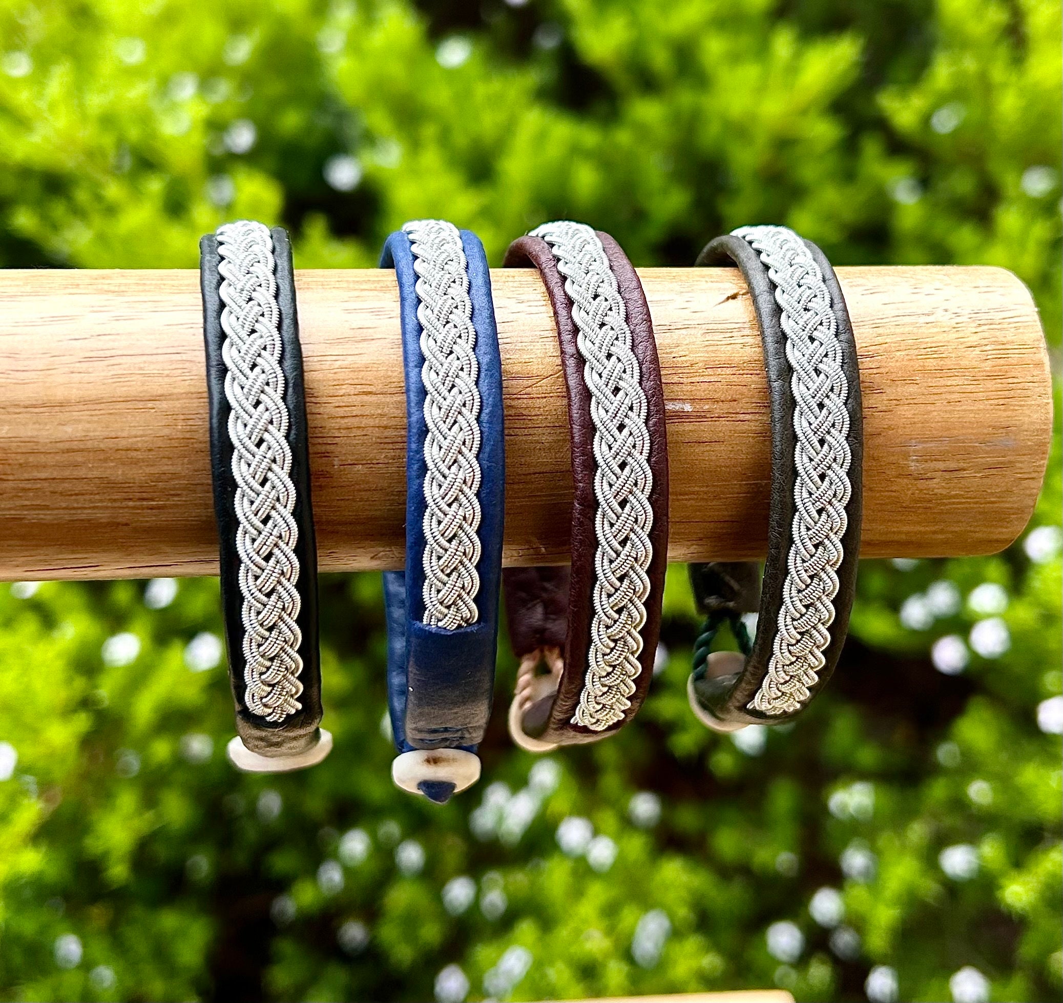 Traditional Sami reindeer leather bracelet with pewter and silver