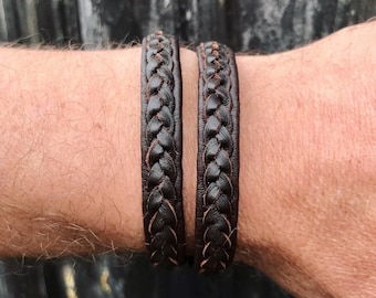 DOUBLE wrap around unisex reindeer leather with a braid of kangaroo lace. Handmade to order.