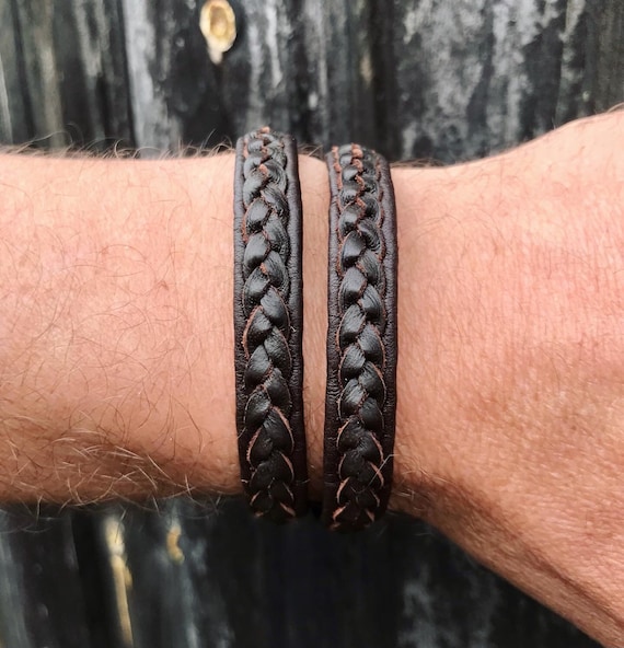 DOUBLE wrap around vintage brown kangaroo lace and reindeer leather bracelet with a magnetic clasp.