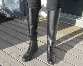 Vintage Women/'s Black Leather Horse Riding Boots  size 7.5