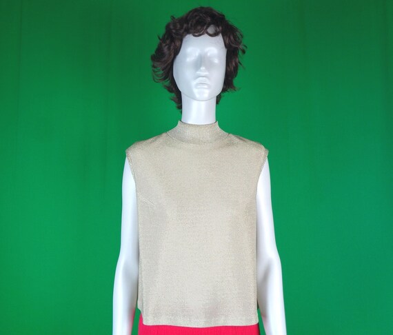 Vintage Retro Handmade Clothing Apparel Pullover Gold Lurex Blouse Top 1950s 60s M Flex Lame Metallic Mid Century Wedding Party Formal Gift