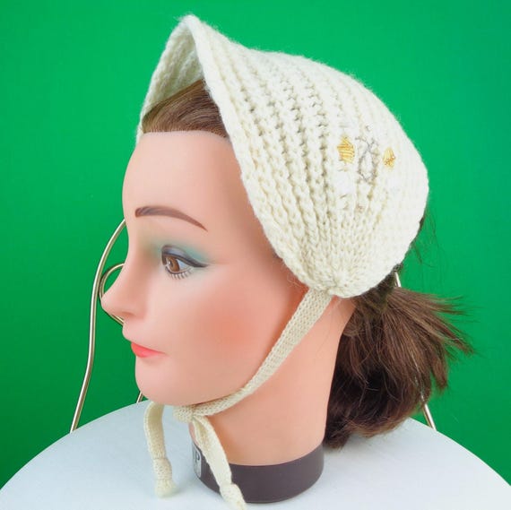 Vintage Retro Beaded Cable Knit Head Tie: 1950s-60s Ear Warmer Mid Century Gift Accessorize