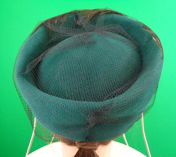 Vintage Retro Accessorie Pillbox Hat Green Black … - image 8