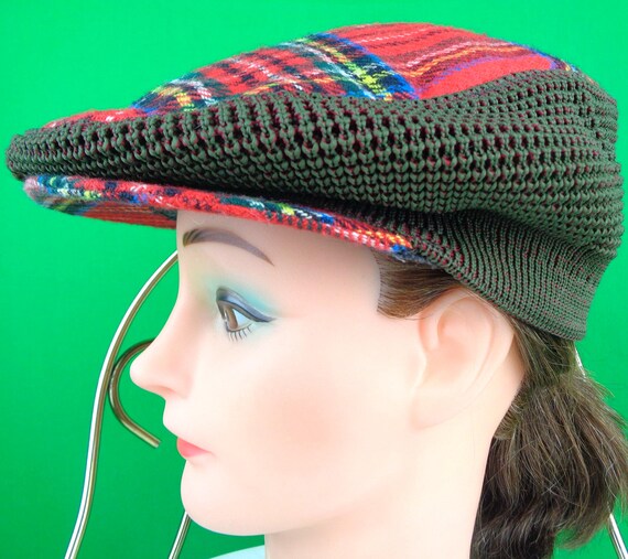 Vintage Retro News Paperboy Cap Collapsible Hat Moffat Weavers 1960s 1970s Flat Top Driver Plaid Scottish Royal Clan Tartan XL 25" Gift