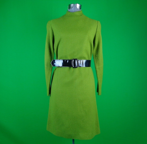 Vintage Retro Mod Clothing Apparel Green Pencil Sheath Shift Dress 50s 60s Mid Century 12 M Designer Jeanne Scooter GoGo Formal Casual Gift